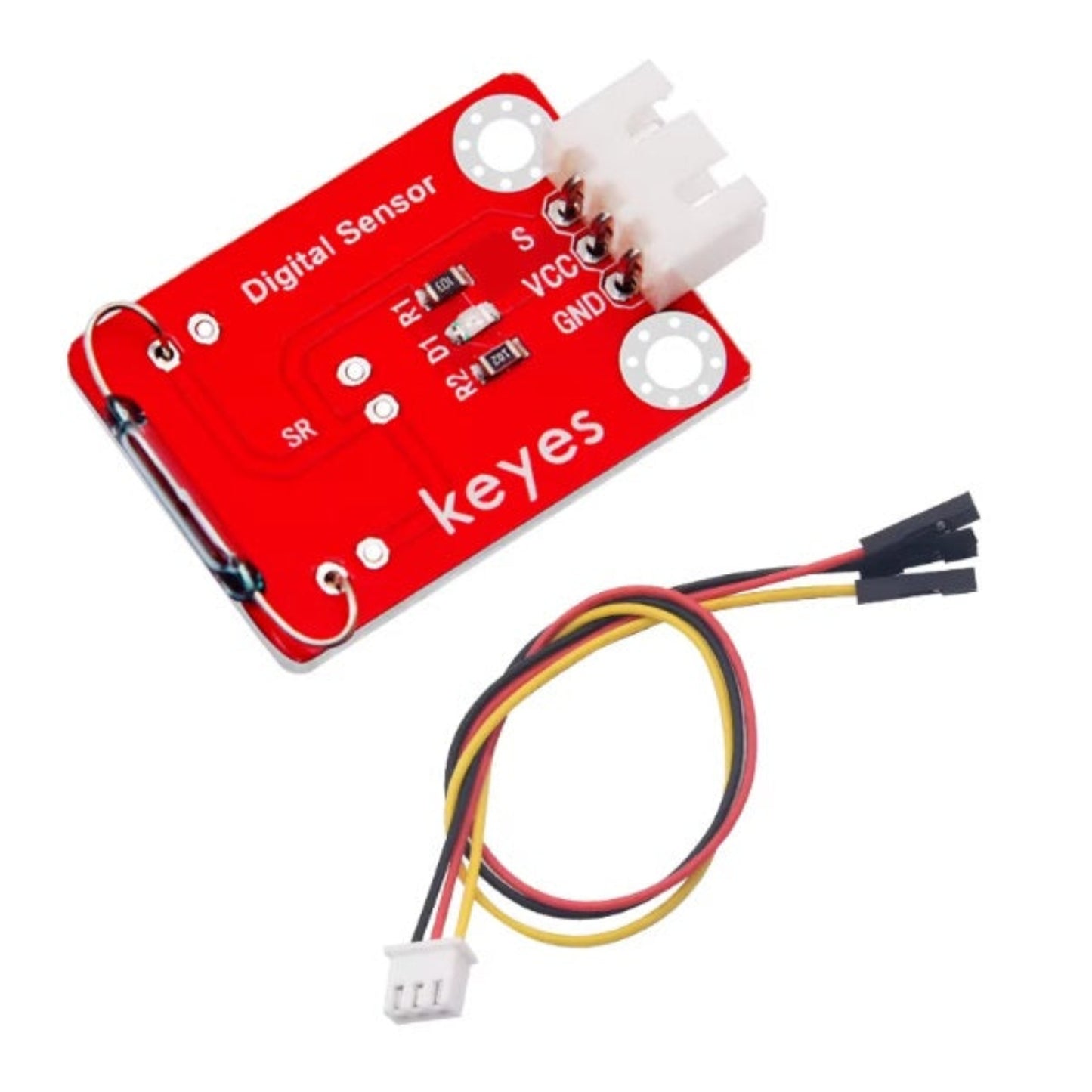 Digital Magnetic Reed Switch Sensor Module for Arduino & Micro:bit on a red PCB with wiring connectors.