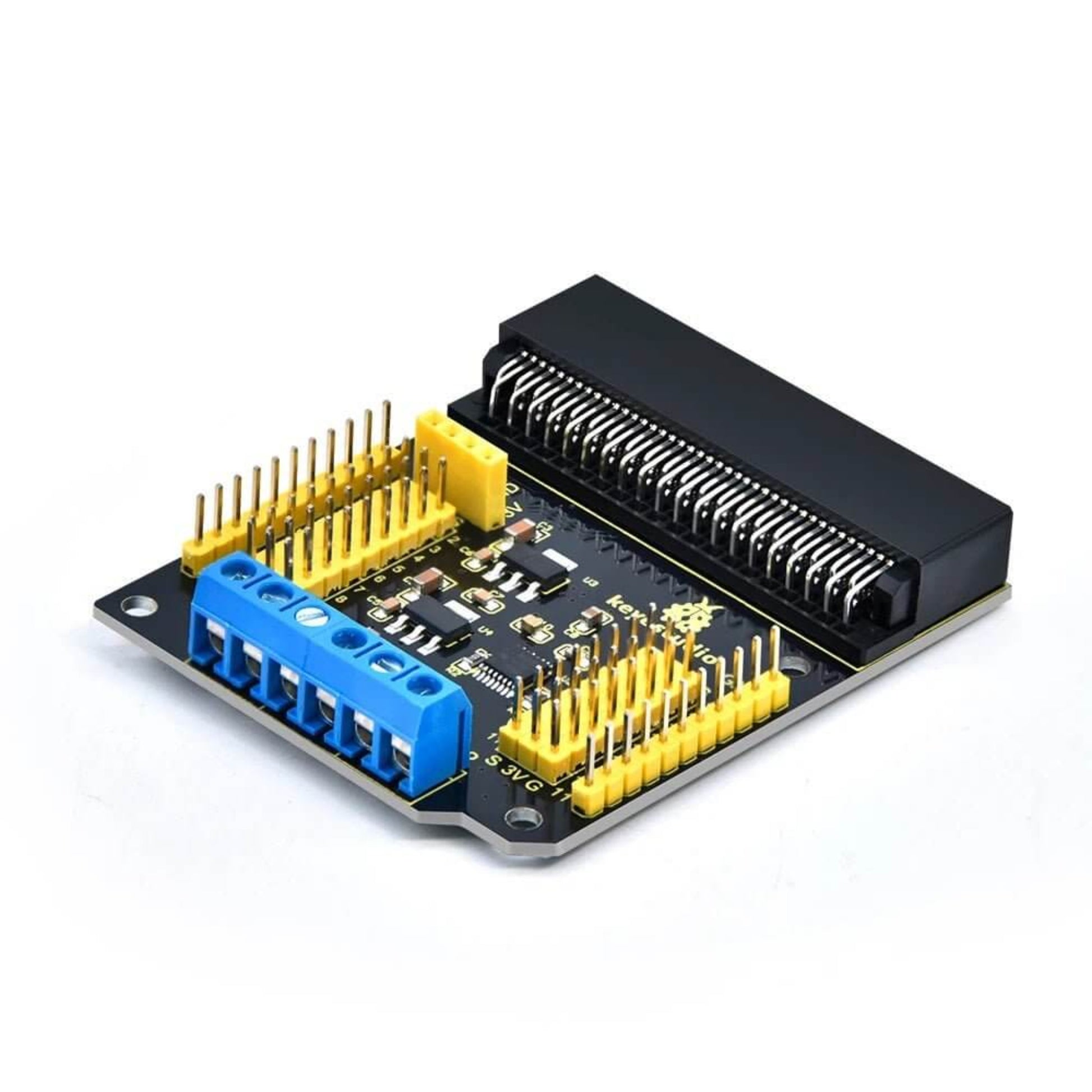 Keyestudio Micro Bit DRV8833 Motor Driver Expansion Board with 3-pin interfaces and 5V voltage support.