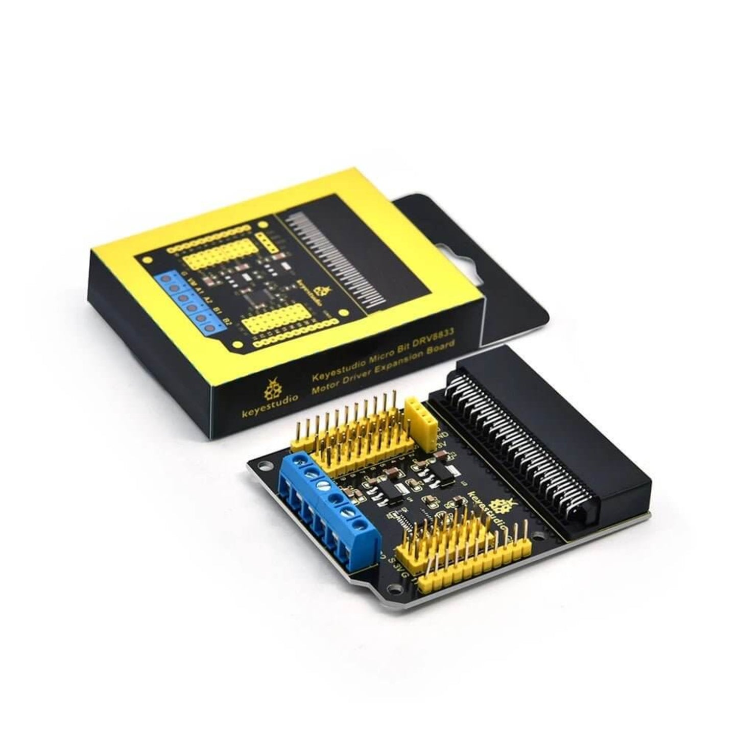 Keyestudio Micro Bit DRV8833 Motor Driver Expansion Board with packaging, designed for microcontroller projects.