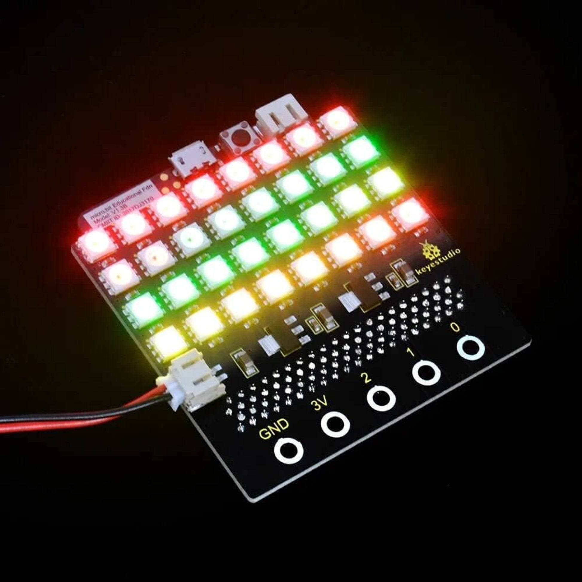 Keyestudio SK6812 4x8 LED dot matrix shield with 32 multicolored LEDs for micro:bit, ideal for projects.