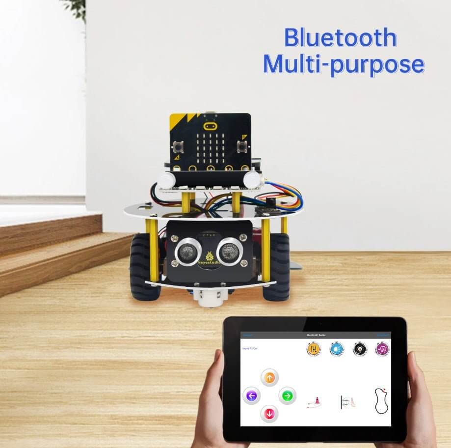 Keyestudio Micro:bit Mini Smart Turtle Robot Car with Bluetooth control, designed for STEM learning and robotics exploration.