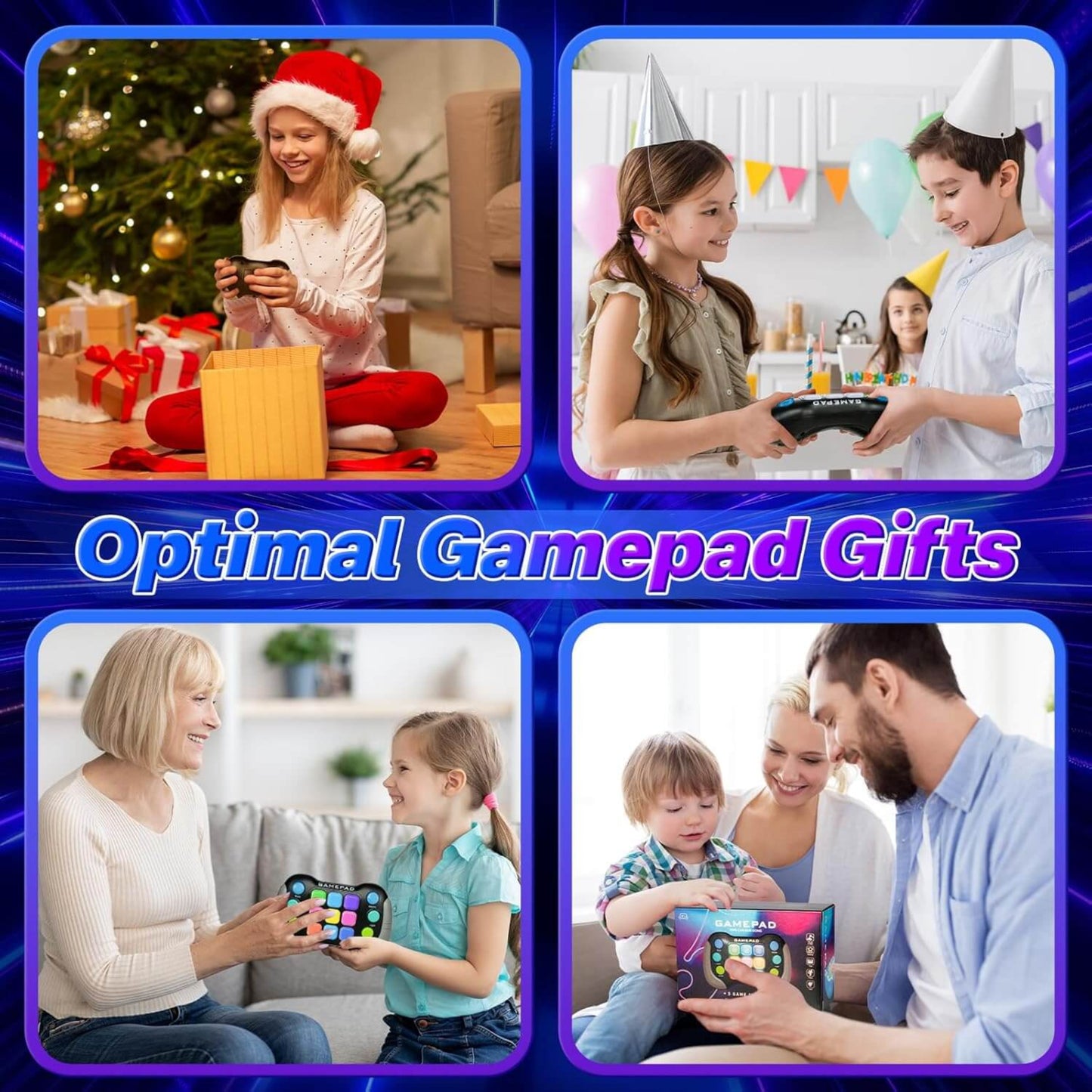 Families enjoying the Kids Handheld Gamepad as the perfect gift for fun and learning.