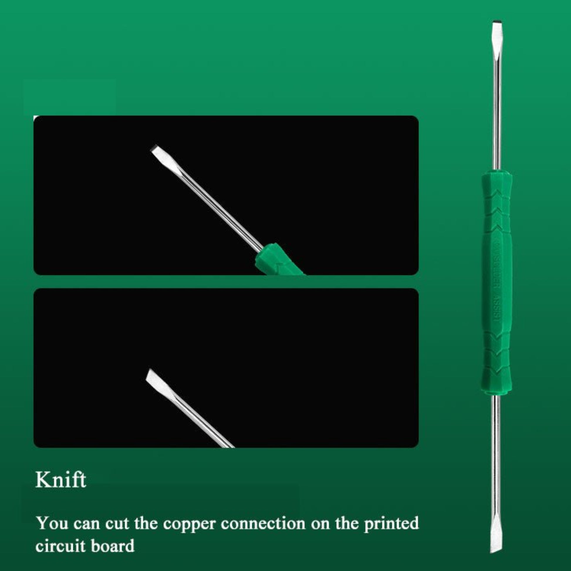Precision knife for circuit board repairs, ideal for cutting copper connections in electronic components.