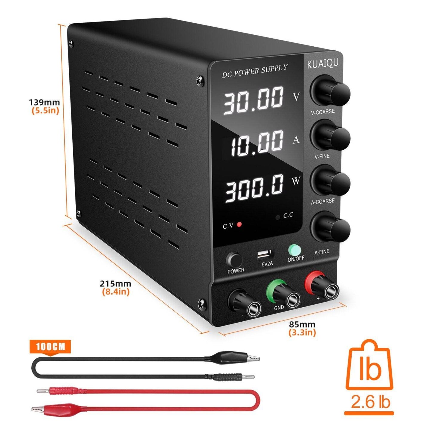 60V 5A Adjustable DC Power Supply with USB - SPS-C605 showcased with digital display and output terminals.
