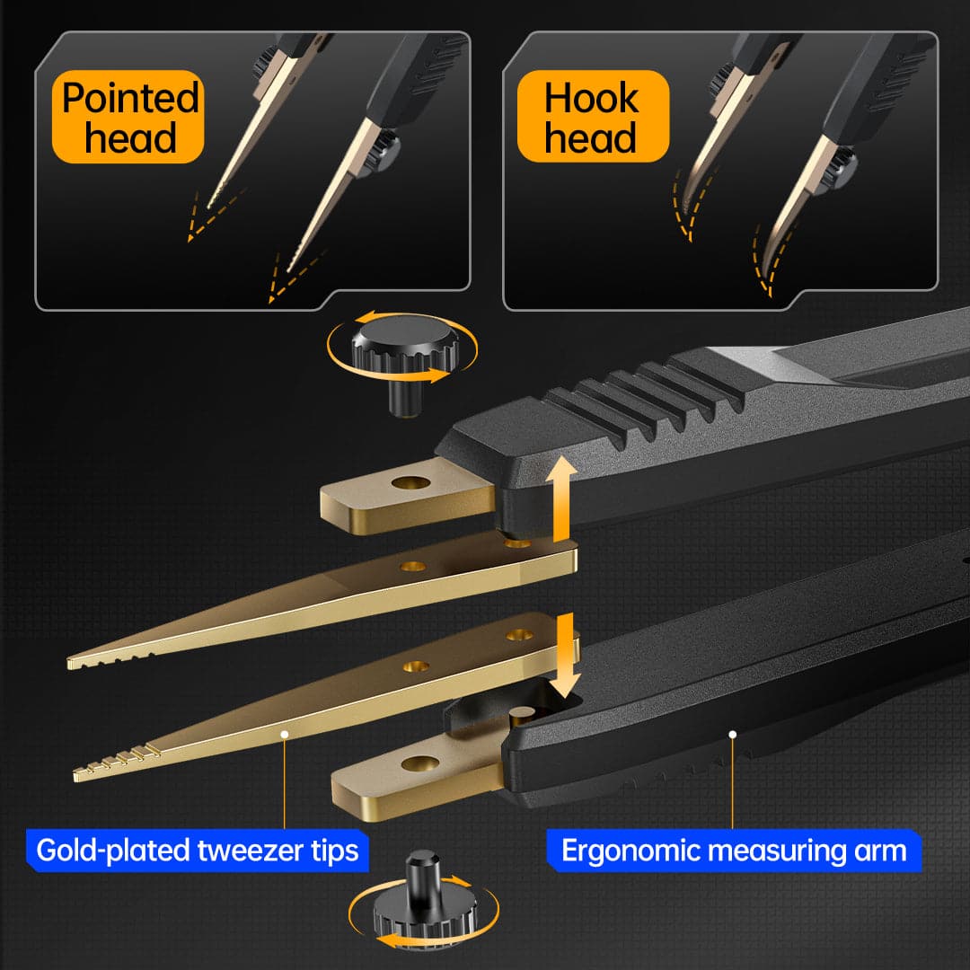 FNIRSI LCR-ST1 Smart Mini Tweezer with gold-plated tips and ergonomic design for precise electronic measurements.