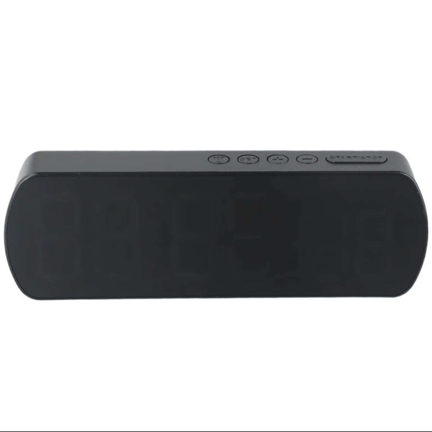 LED digital clock with sleek black design and large display, featuring timer and voice-activated functions.