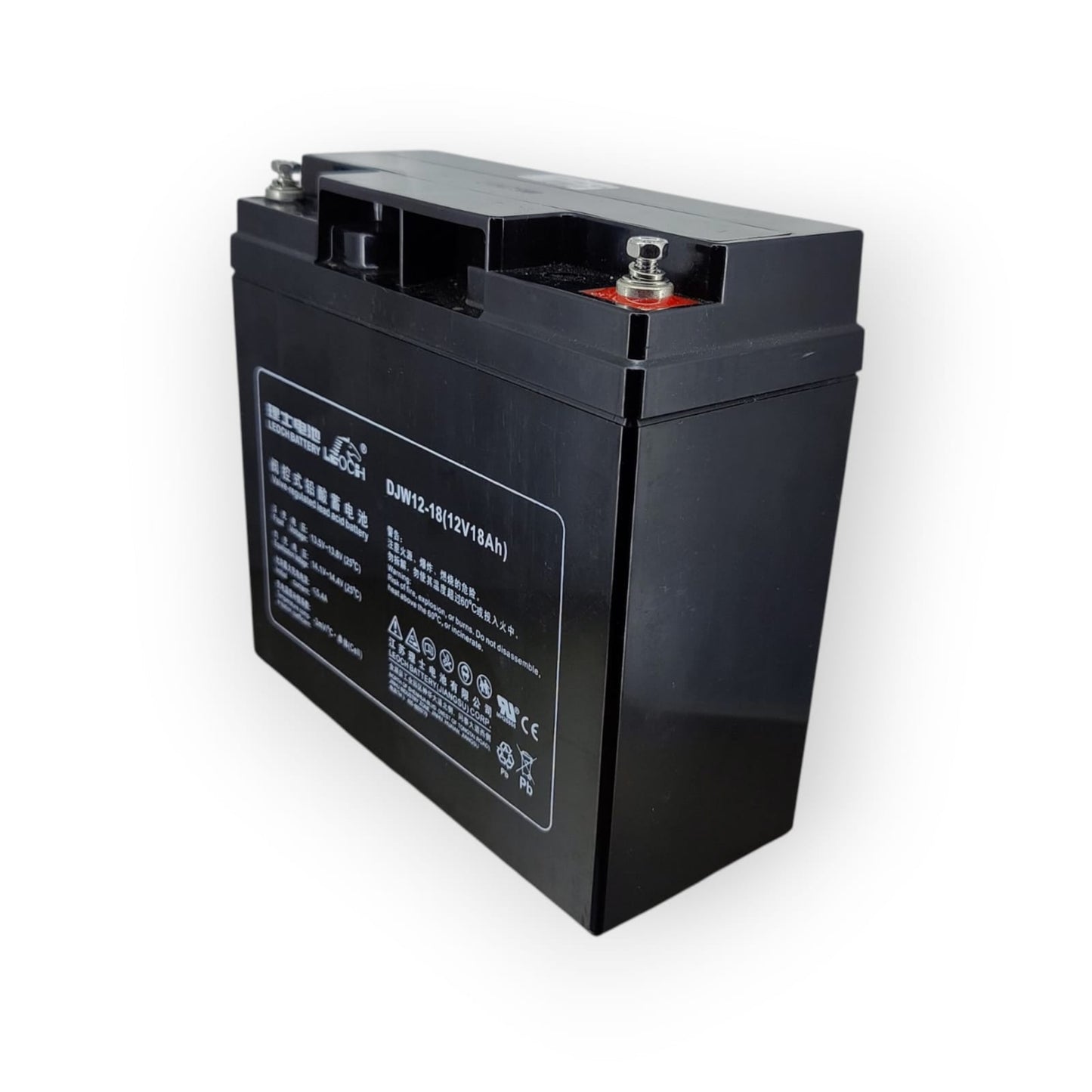 Leoch 12V 18Ah sealed lead acid (SLA) rechargeable battery for UPS, scooter, and alarm systems.