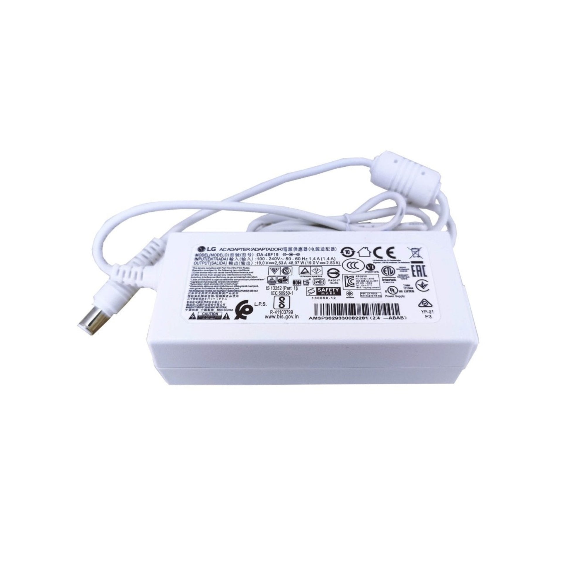 LG Monitor Power Supply 19V 2.53A LCD LED Charger DA-48F19, white adapter.