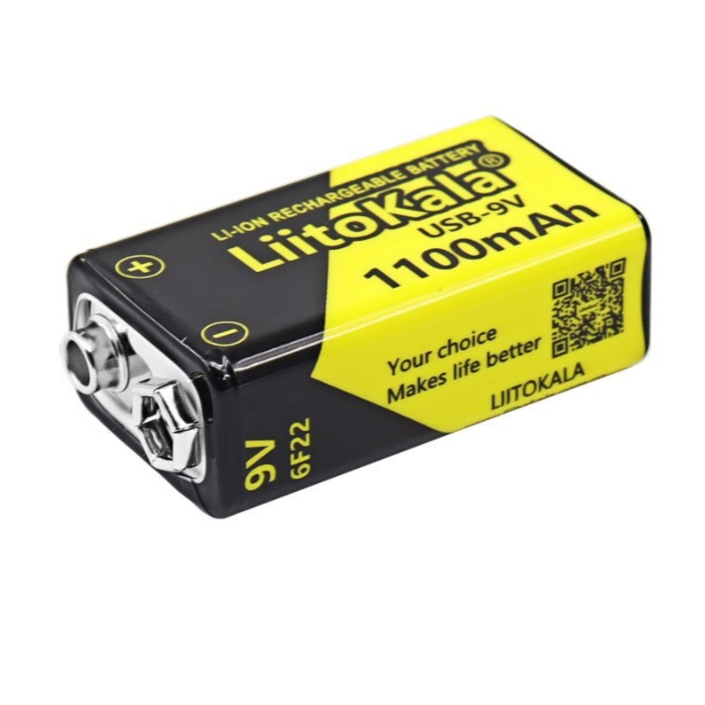 LiitoKala 9V USB-C rechargeable Li-ion battery with 1100mAh capacity, designed for long-lasting power.