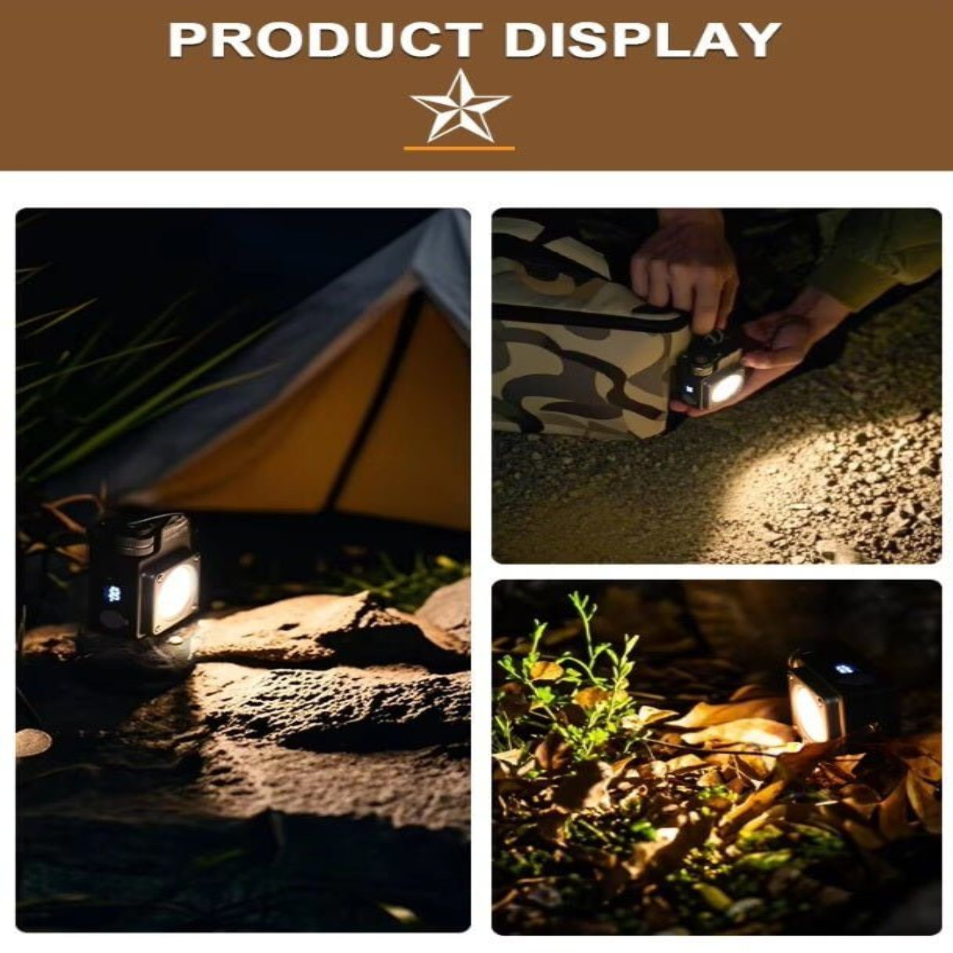 LiitoKala 3500LM Portable LED Camp Light displayed in various outdoor settings for camping and emergencies.