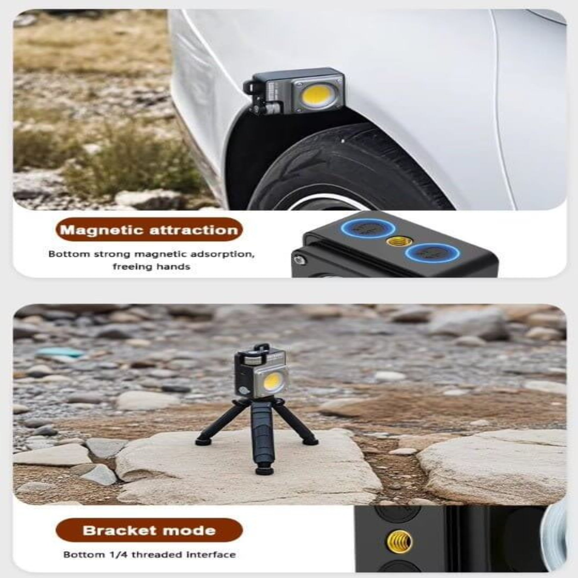 LiitoKala portable LED camp light with magnetic attachment and bracket mode for hands-free use.