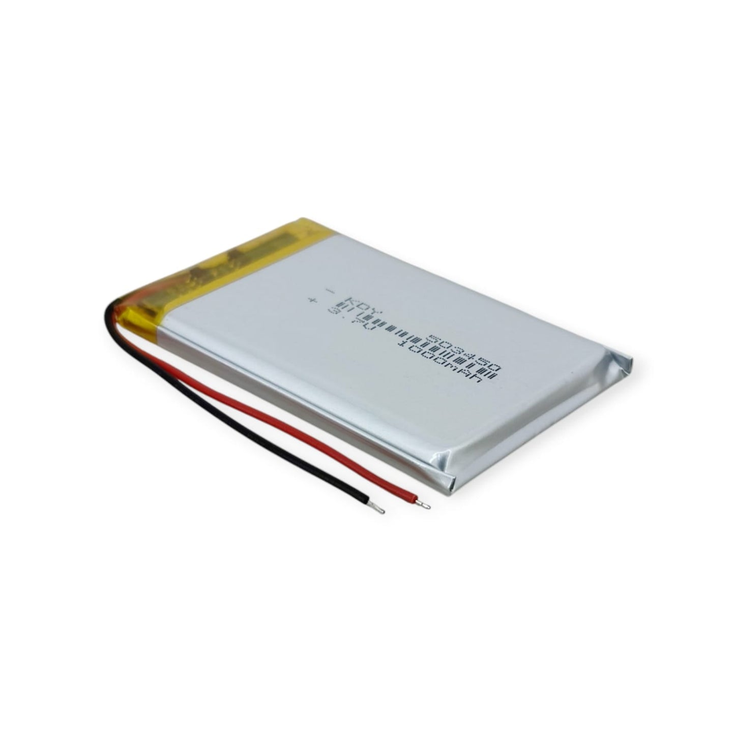 Angled perspective of the 3.7V 1000mAh 503450 lithium-polymer battery highlighting its 5mm thickness.