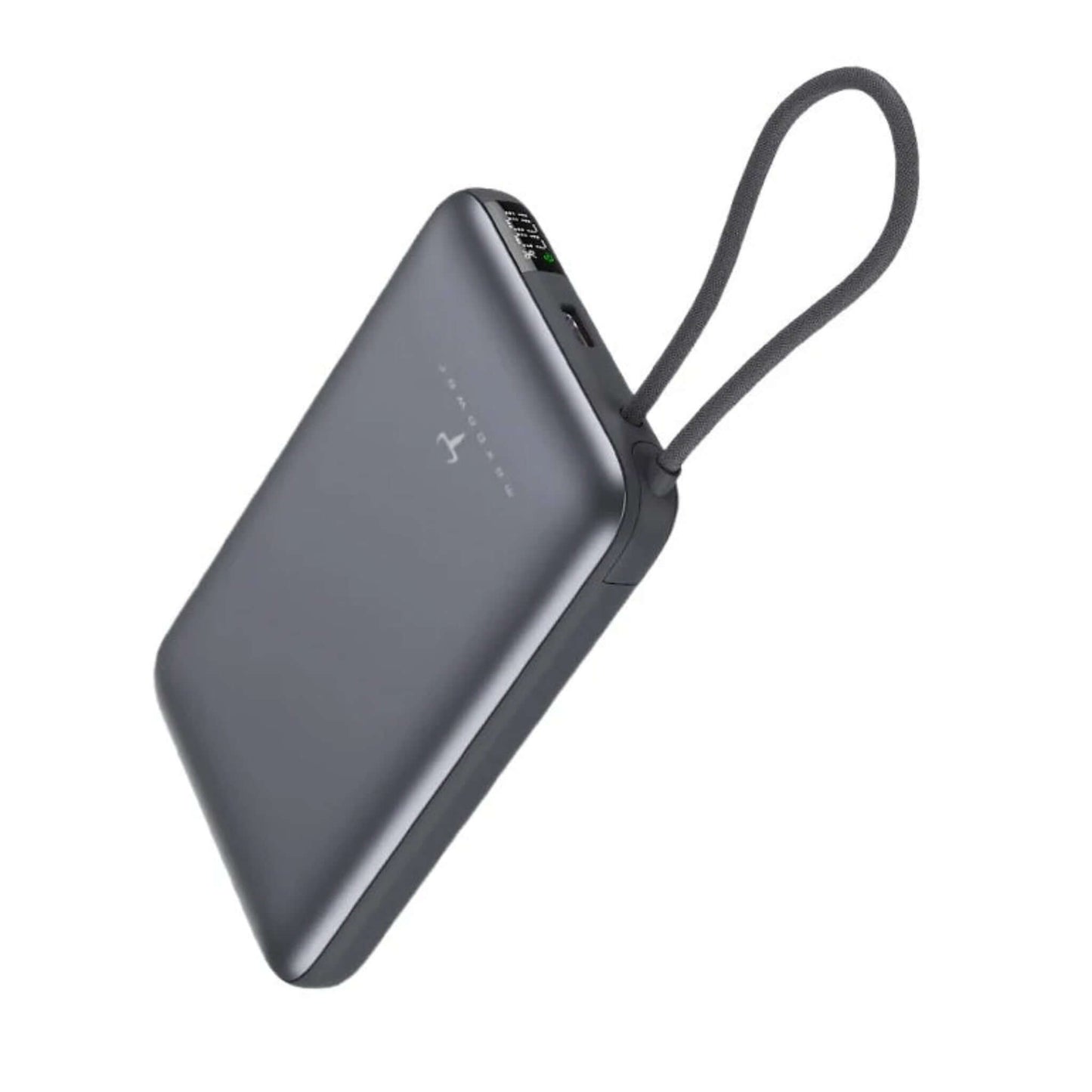 Maxpower GF388X+ 10000mAh magnetic wireless power bank in dark grey with integrated strap.