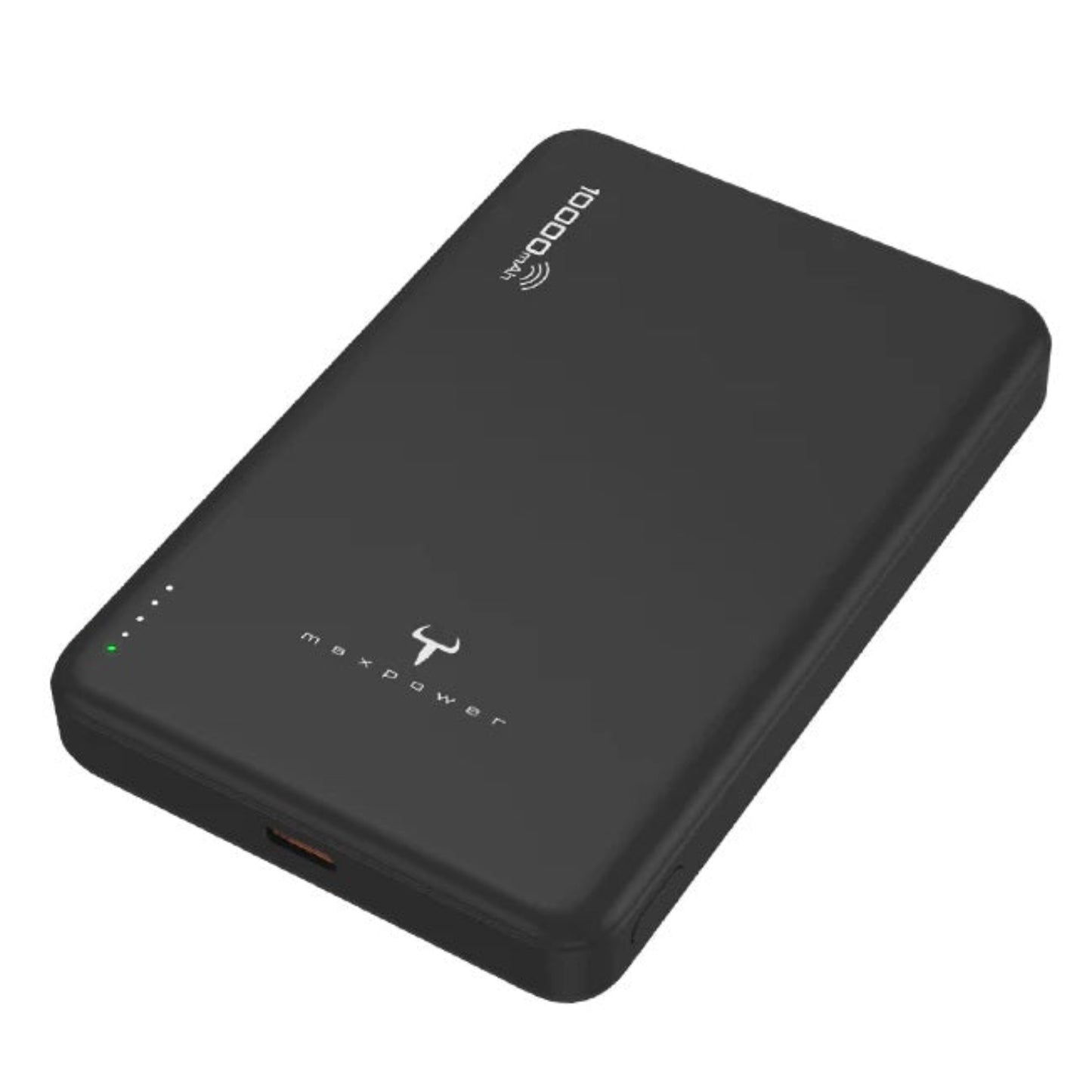 Maxpower MG130S+ 10000mAh magnetic wireless power bank in sleek black design, perfect for on-the-go charging.