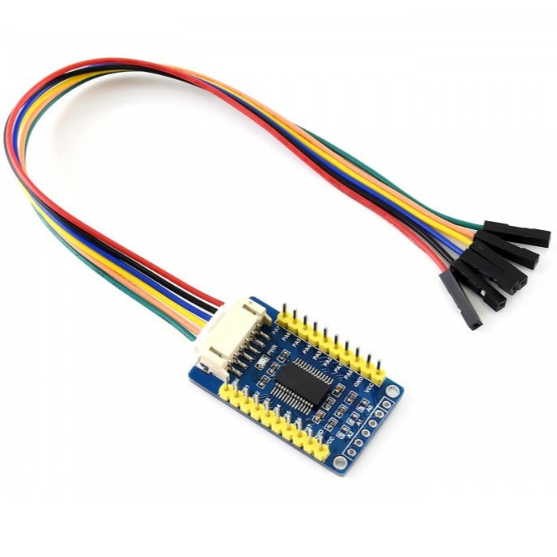 MCP23017 IO expansion board with PH2.0 6-pin cable, demonstrating easy connection to microcontrollers.
