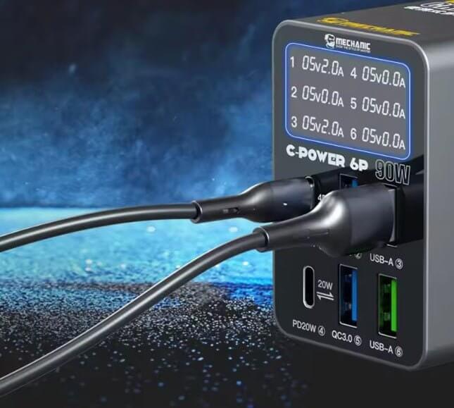 6 - Port 90W Digital Display Multi - Port USB - C/A Fast Charger - Sun Cheong Computer Company Limited