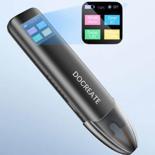 Portable handheld spot welder by DO CREATE, featuring an easy-to-read display for battery welding.