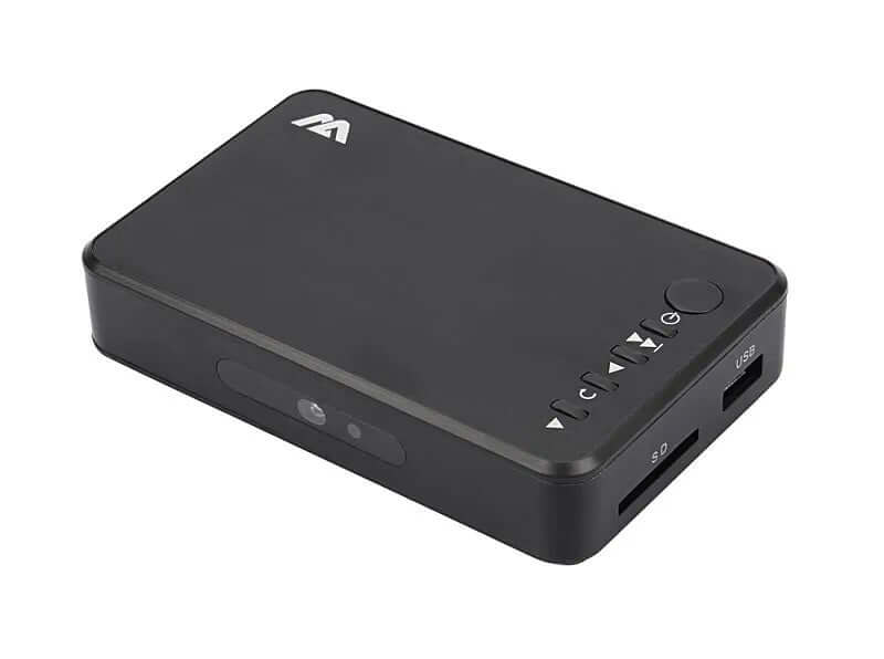 Mini 1080p Full HD Digital Media Player in sleek black design with USB and SD card ports.