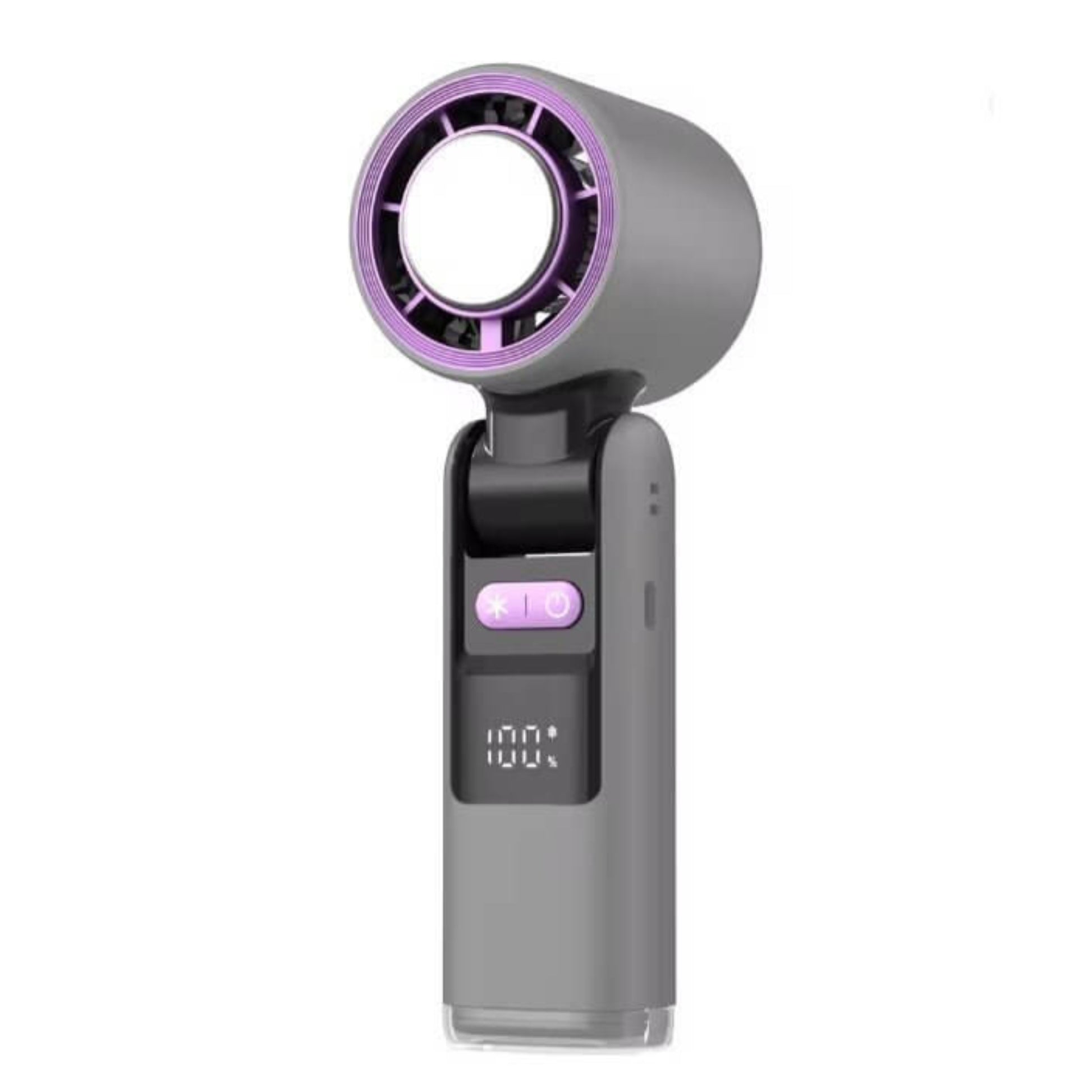Mini handheld turbofan with ice cooling technology, featuring 100 speeds and a compact foldable design.