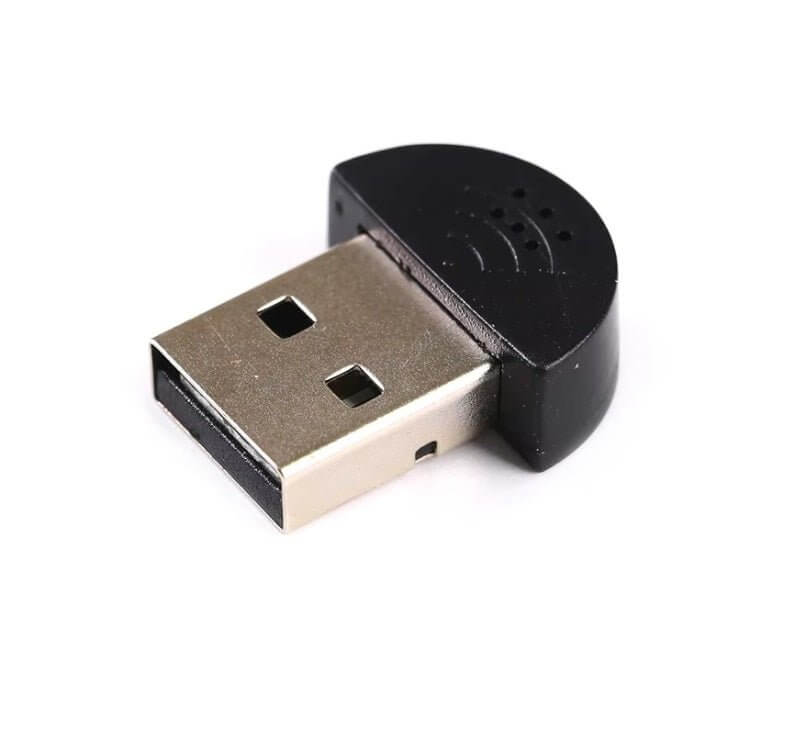 Close-up of a compact Mini USB microphone with a black design, ideal for PCs and Raspberry Pi.