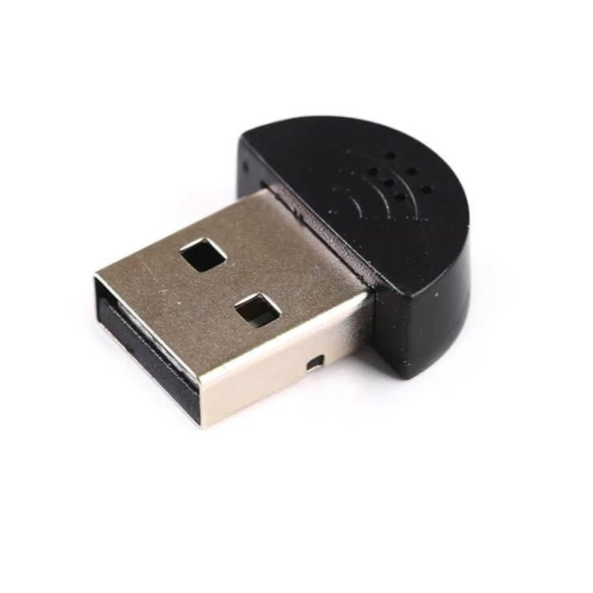 Close-up of a compact Mini USB microphone with a black design, ideal for PCs and Raspberry Pi.