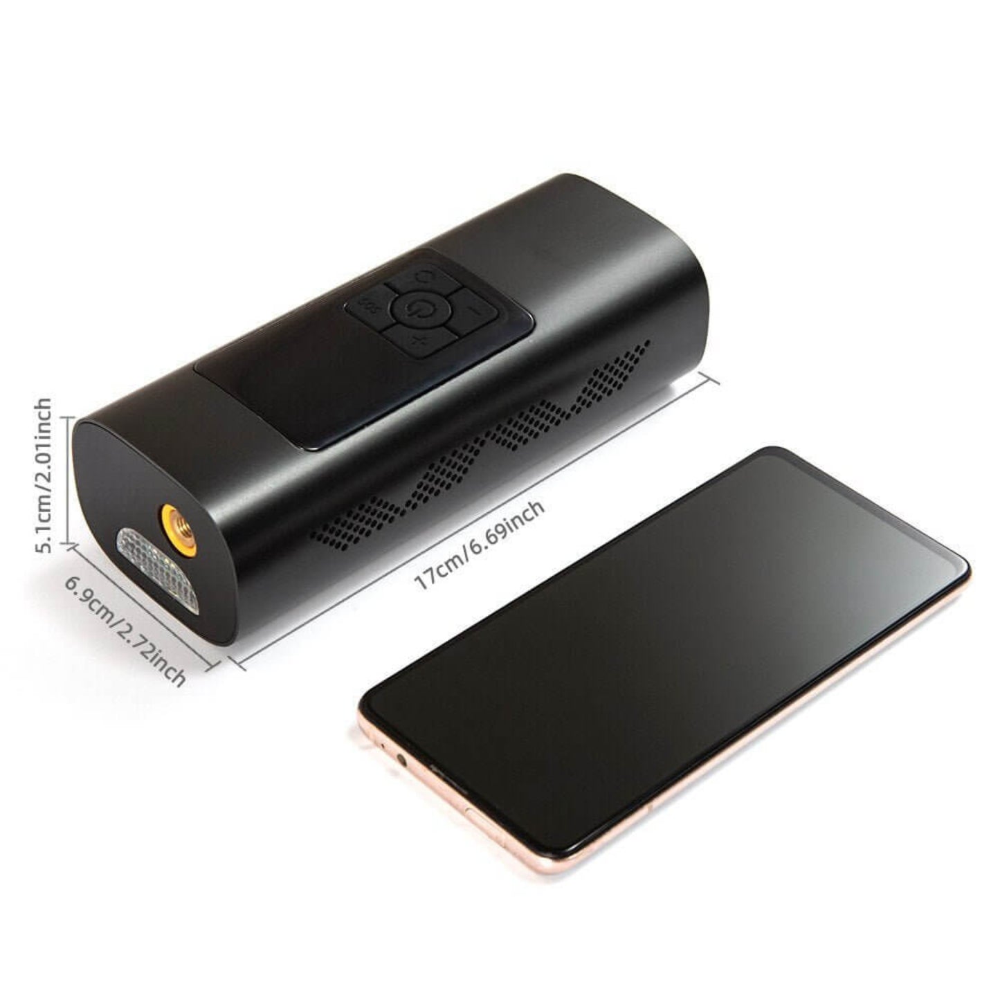 Compact mini wireless tire inflator. Size 17cm. A highly portable 6000mAh car tire pump.