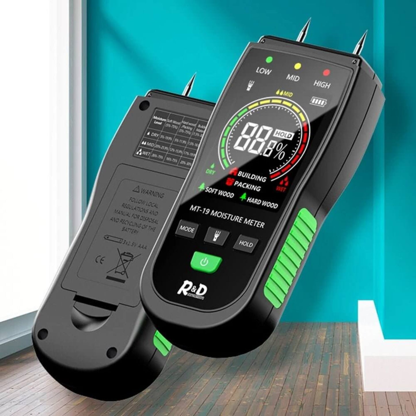 Digital Wood Moisture Meter | Wall & Building Humidity Detector for accurate readings on wood and drywall.