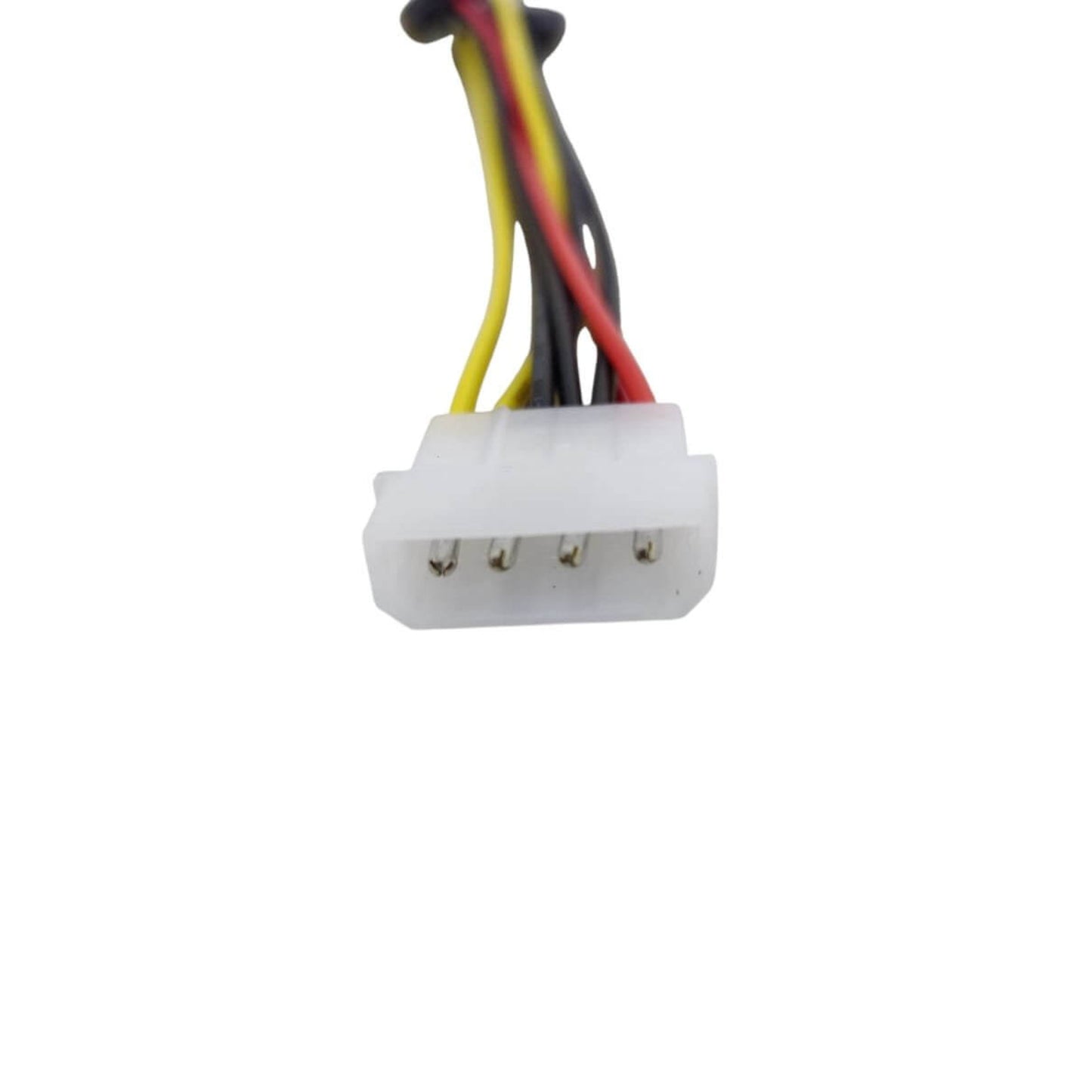 Close-up of a Molex 4-pin connector with colored wires designed for power connections.