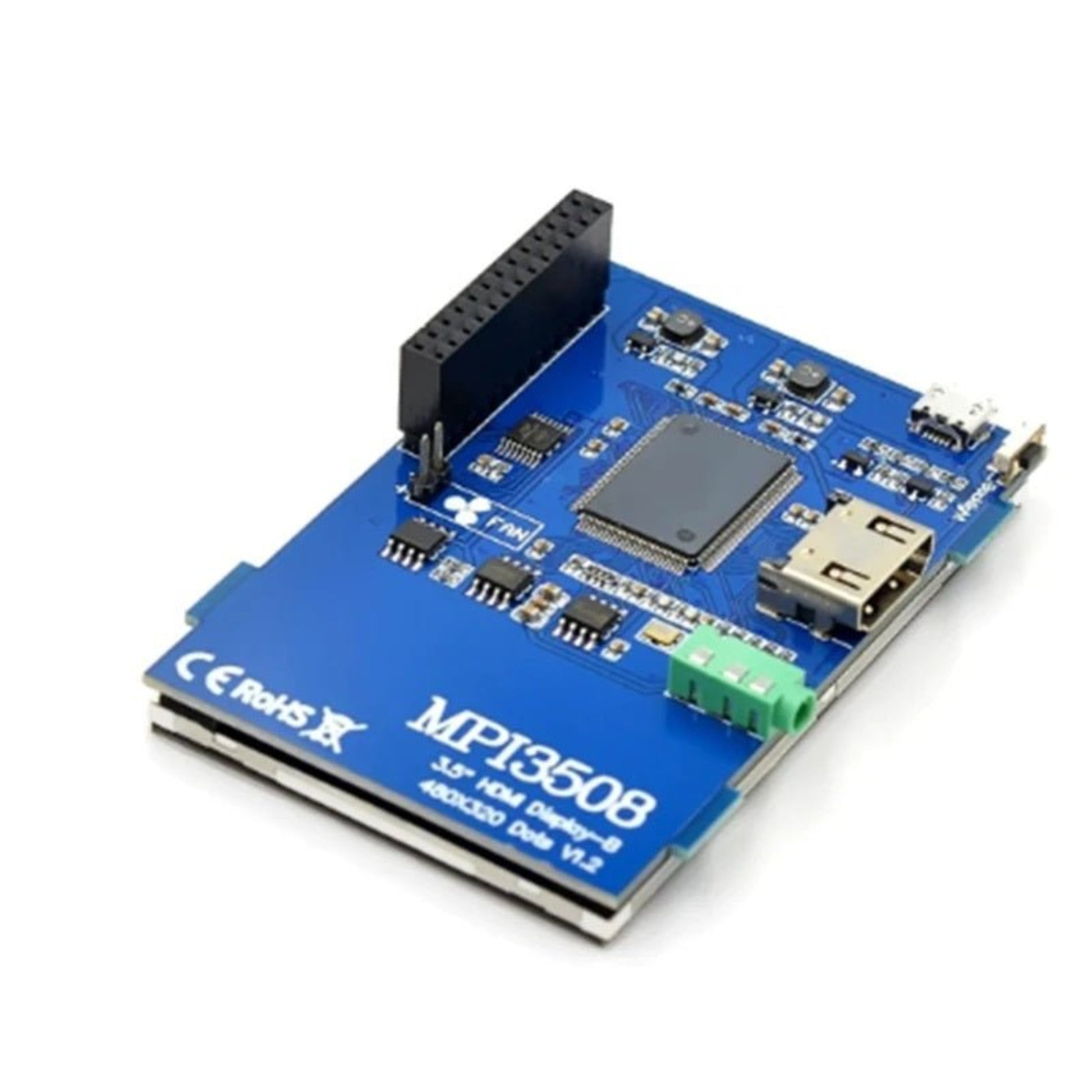 MPI3508 HDMI adapter board for Raspberry Pi, features USB port and standard connections for versatile projects.