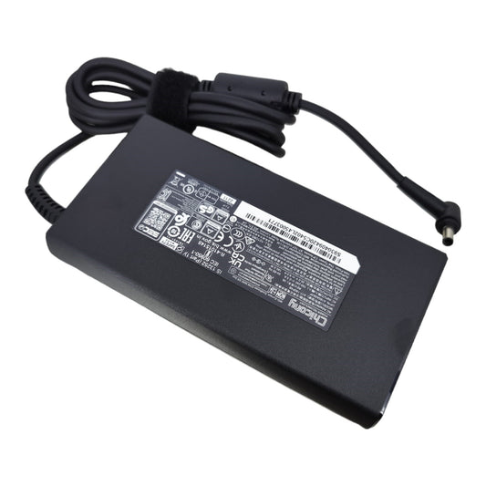 MSI 180W laptop power adapter. Detailed view of product label with specifications: 20V, 9A.
