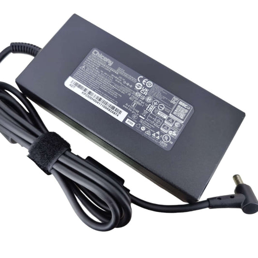 Full view of MSI 230W laptop charger by Chicony with power cord and L-tip connector.