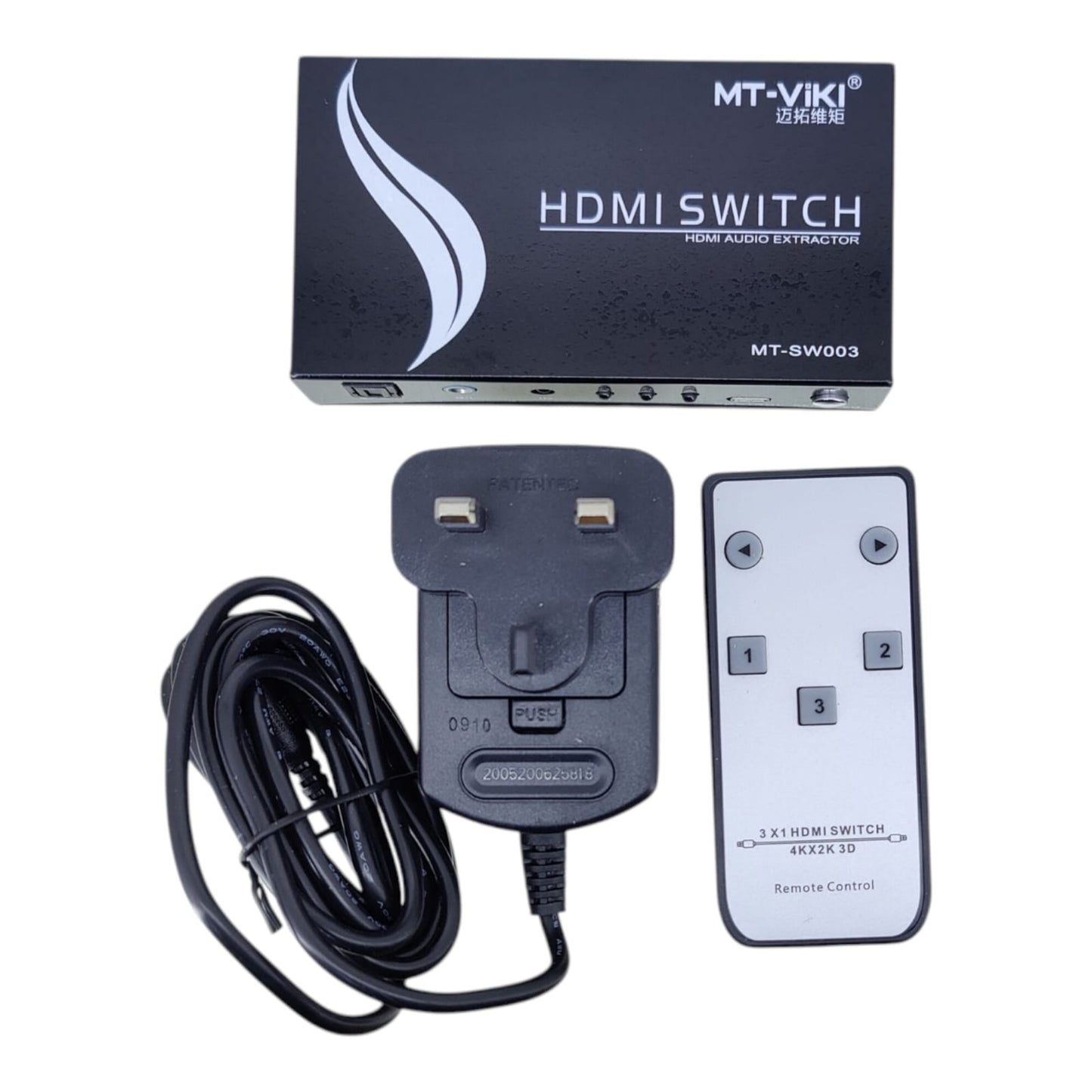 MT-VIKI 3-port HDMI switch with remote control and power adapter full set