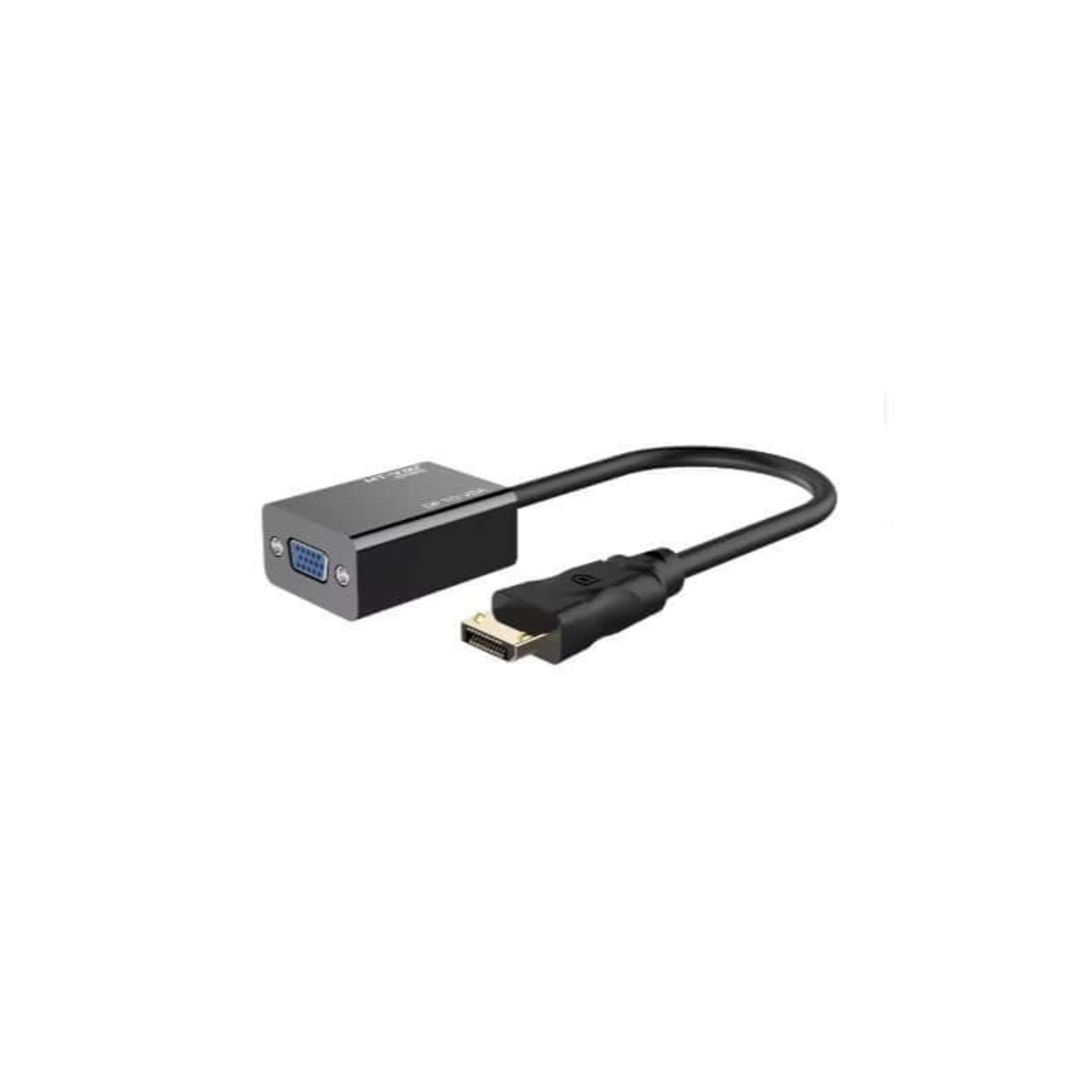 Black MT-VIKI DP to VGA adapter, ideal for connecting DisplayPort devices to monitors and projectors.