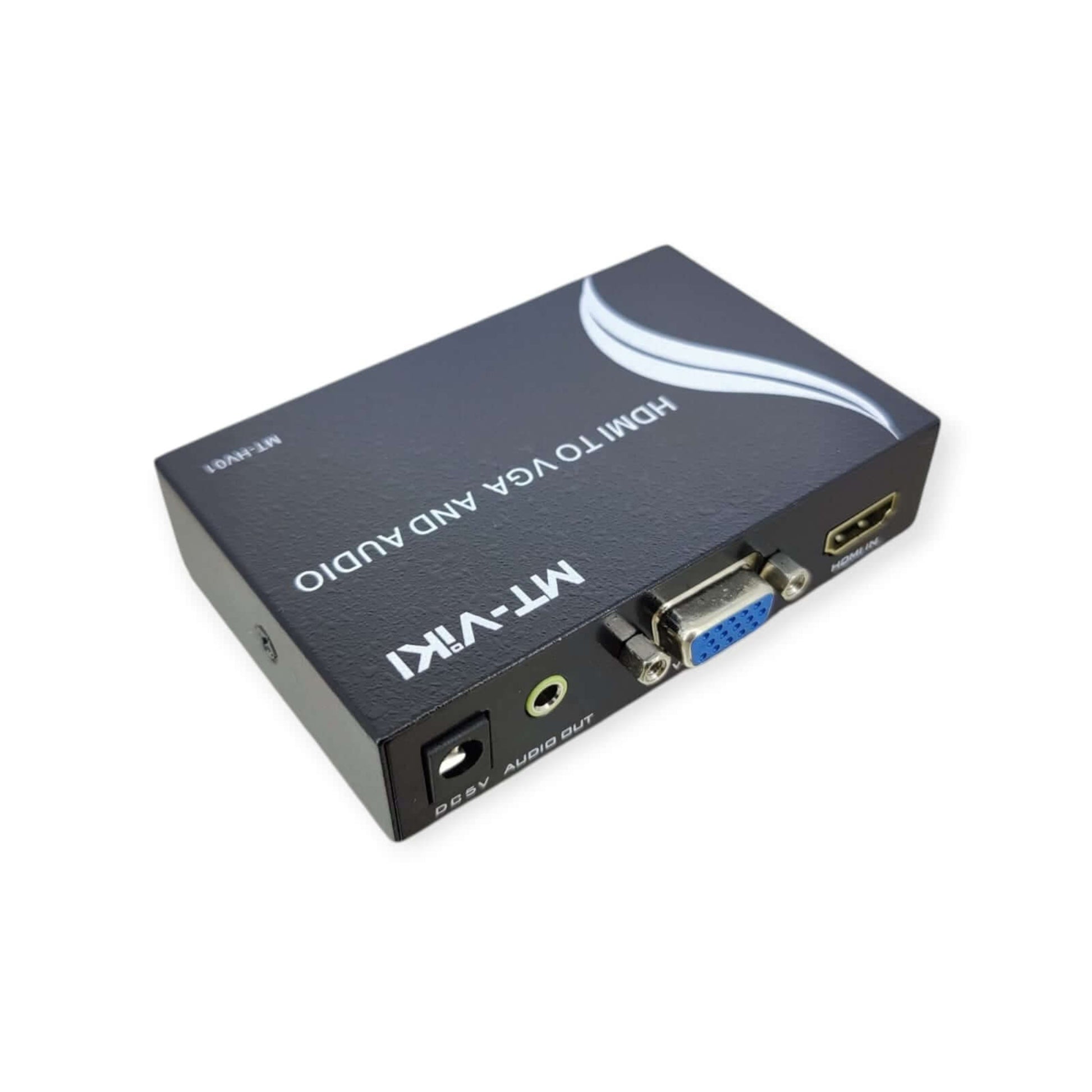 MT-VIKI HDMI to VGA Converter with Audio, compact adapter for connecting HDMI devices to VGA displays.