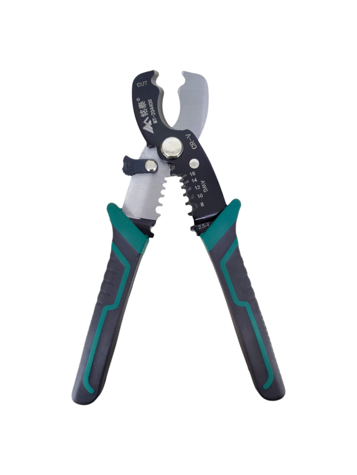 Heavy-duty wire stripper and cutter for efficient wire stripping and cable cutting, made with durable manganese alloy steel.