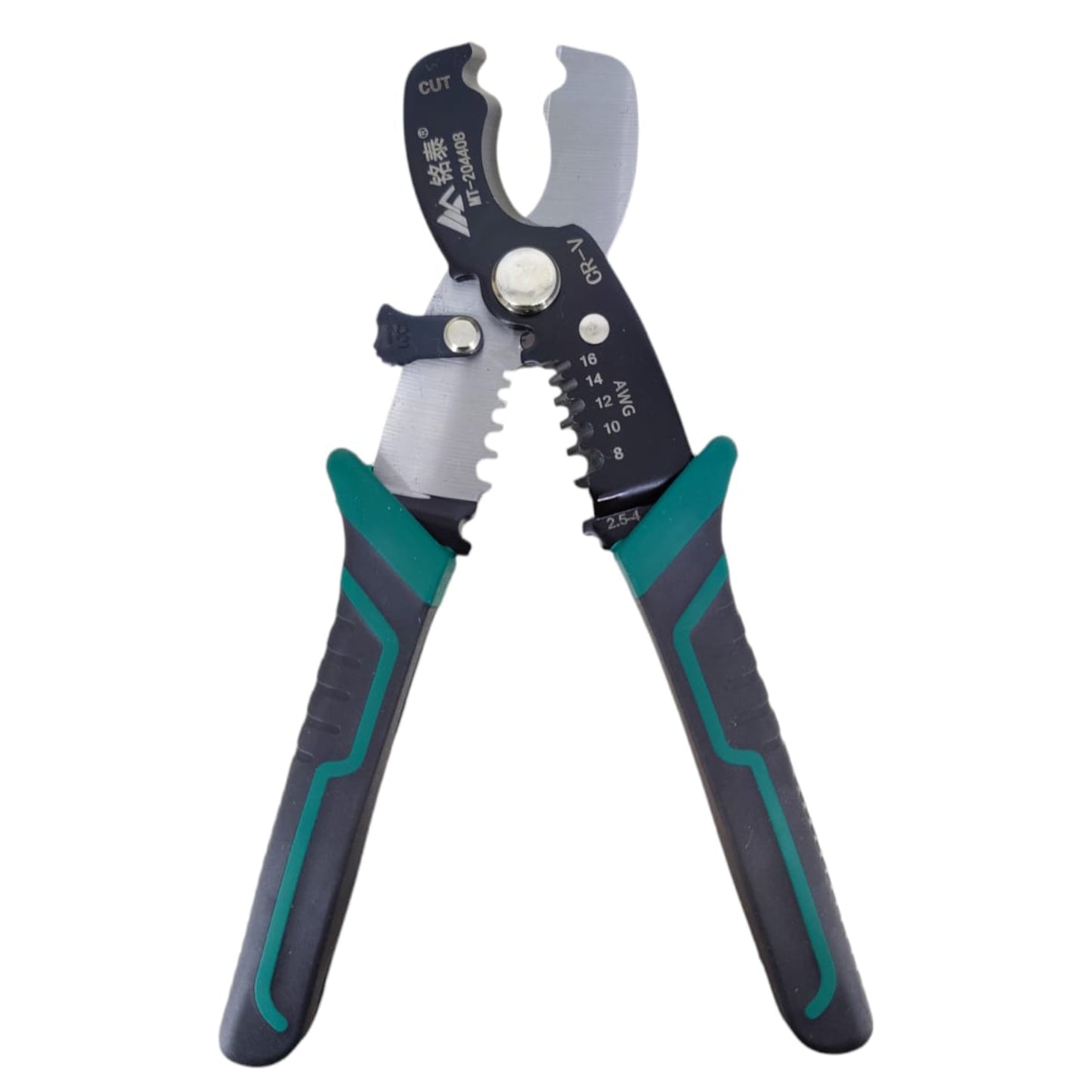Heavy-duty wire stripper and cutter for efficient wire stripping and cable cutting, made with durable manganese alloy steel.