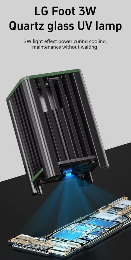 LG Foot 3W quartz glass UV lamp for fast curing and cooling in electronic maintenance.