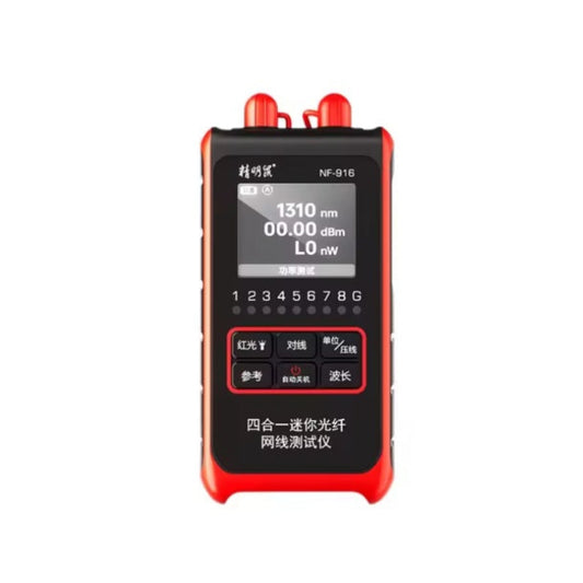 NF-916 4-in-1 Fiber Optic and LAN Tester showing optical power meter display at 1310nm.