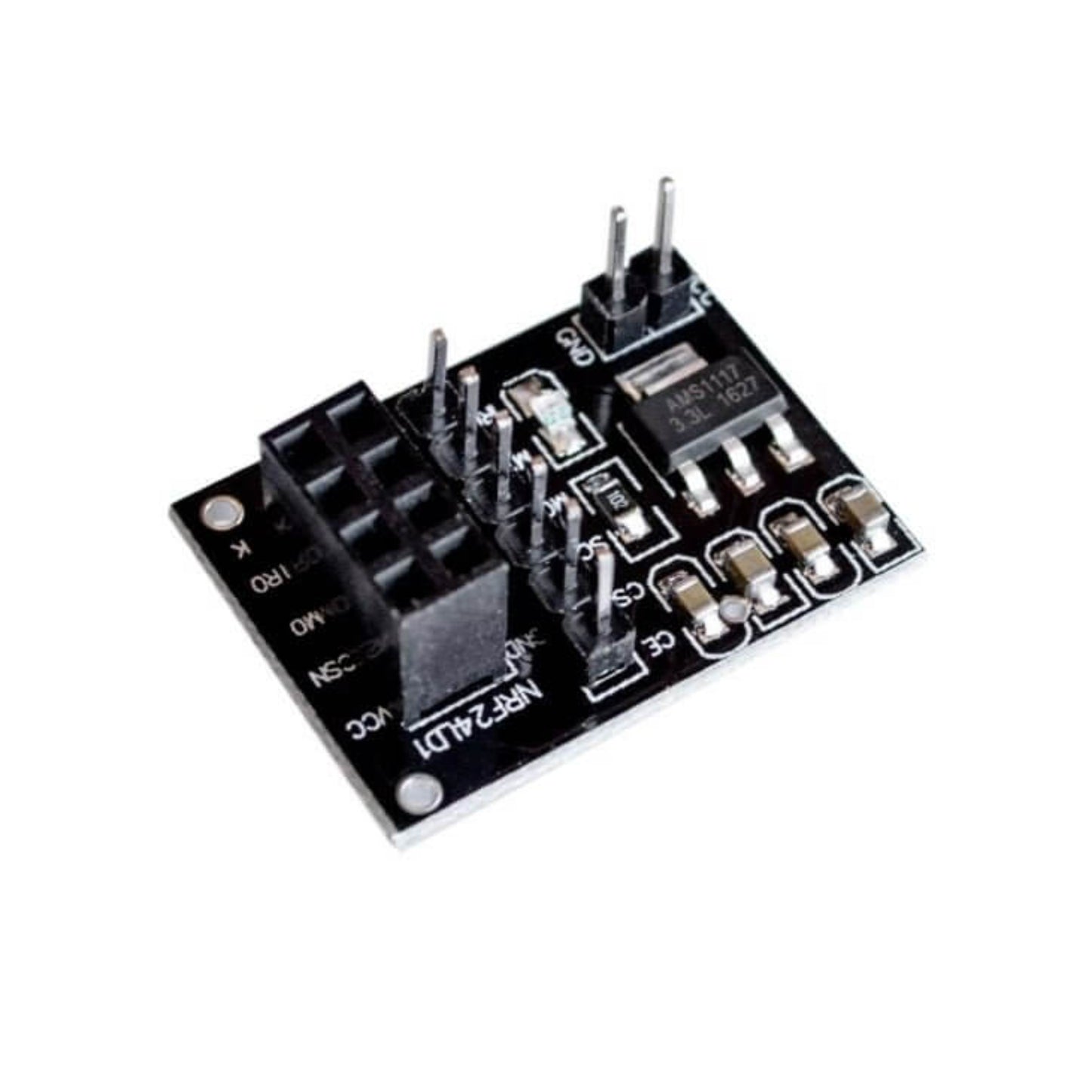 NRF24L01 8-pin wireless module socket adapter with 3.3V regulator for seamless microcontroller connectivity.