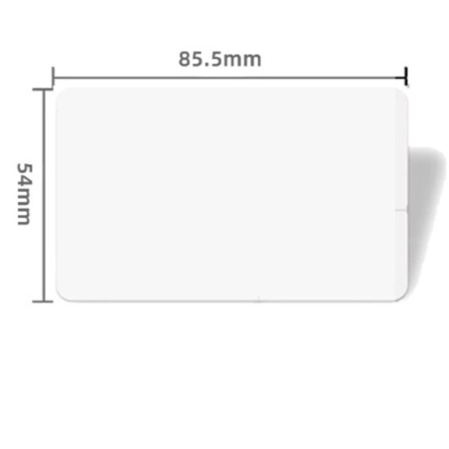 Standard credit card size 85.5mm by 54mm NTAG215 NFC blank card.