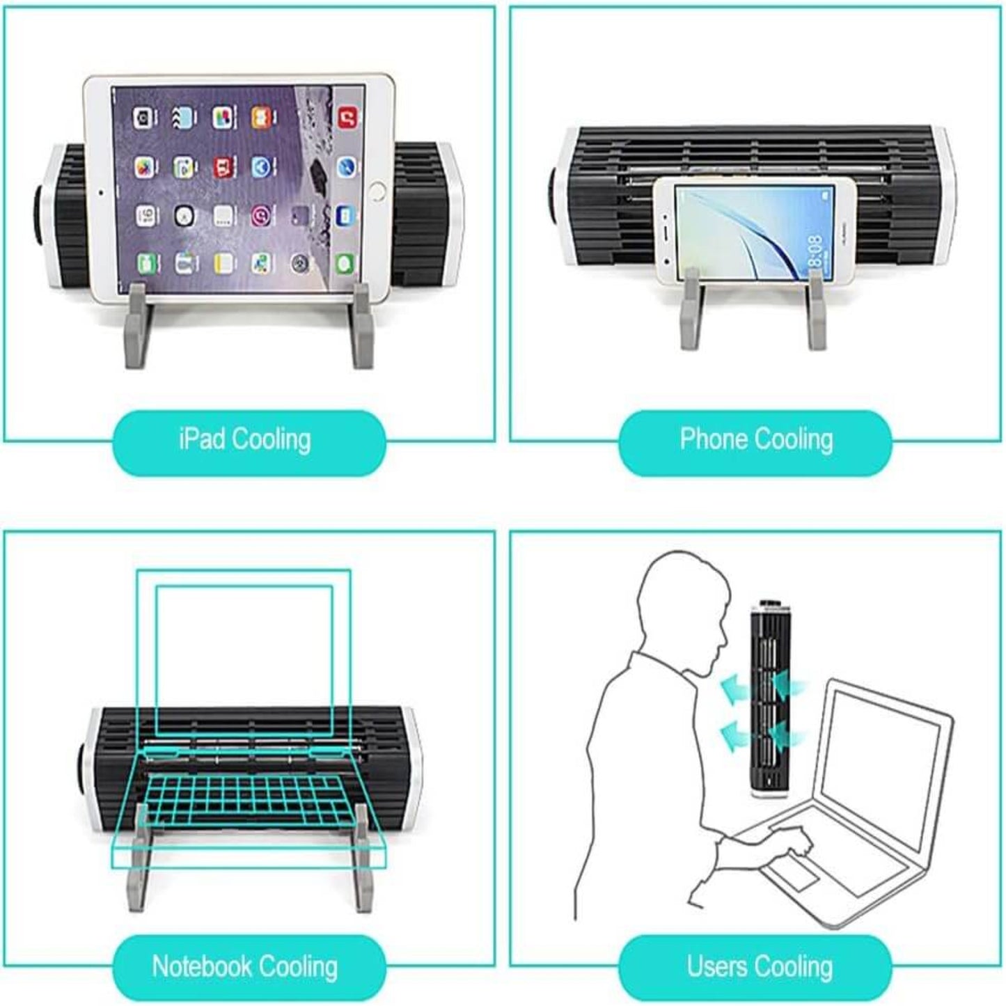 Olmaster CF-1691 USB cooling fan with adjustable stand for cooling laptops, phones, and tablets.