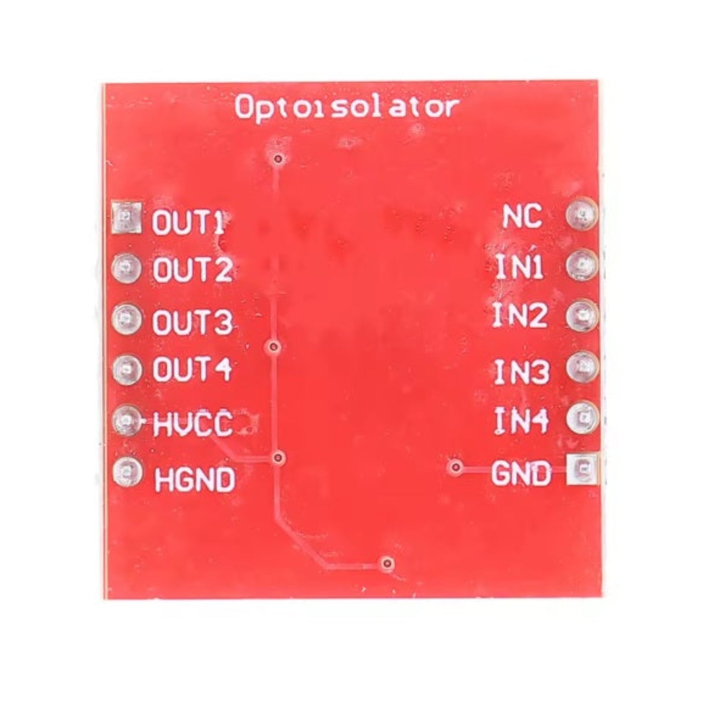 Bottom view of the TLP281 isolation module showing soldering points and traces.
