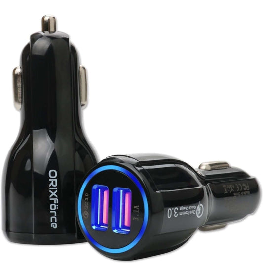 ORIX Force Dual USB Car Charger with Qualcomm Quick Charge 3.0 technology for fast charging on the go.