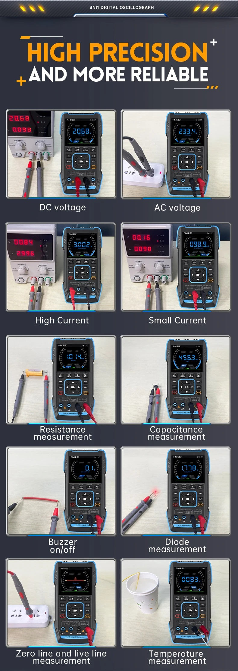 FNIRSI 雙通道示波器萬用表 2C23T