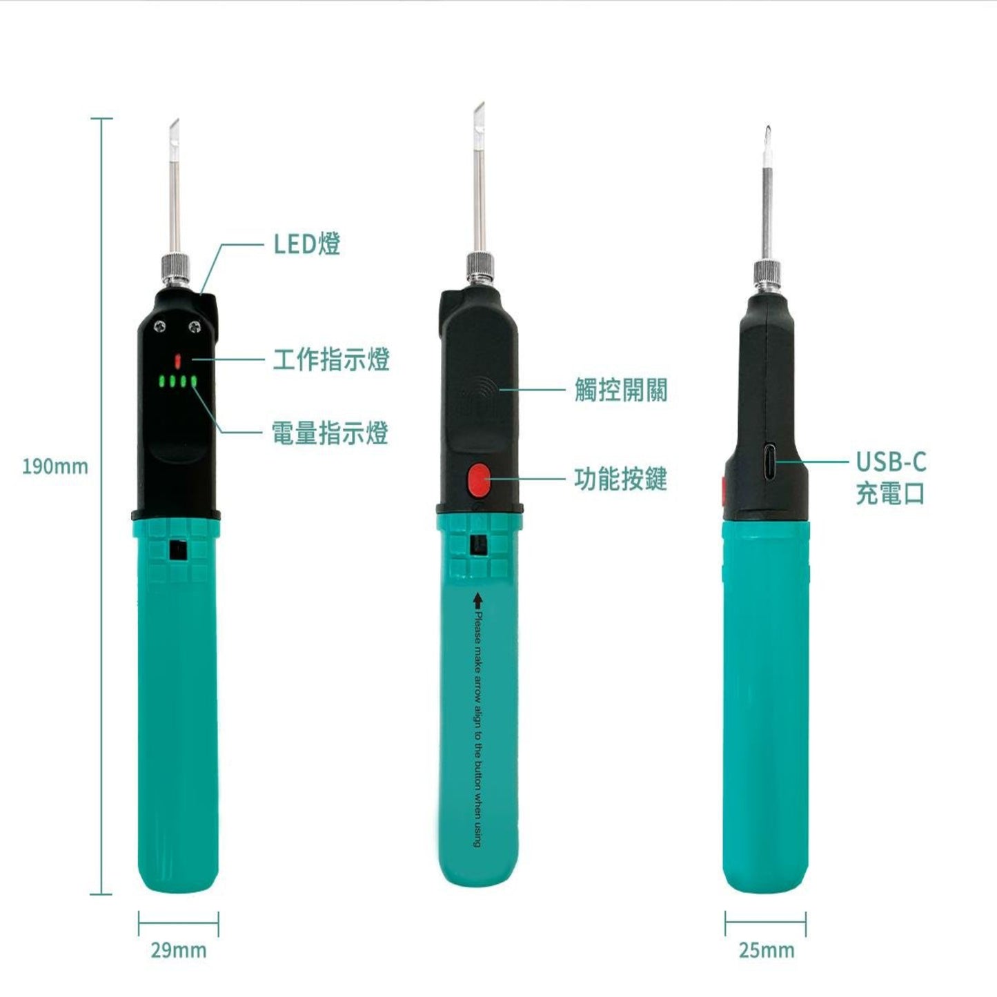 SI-B165 Pro's Kit Cordless Soldering Iron with LED and USB-C recharging features for easy operation.