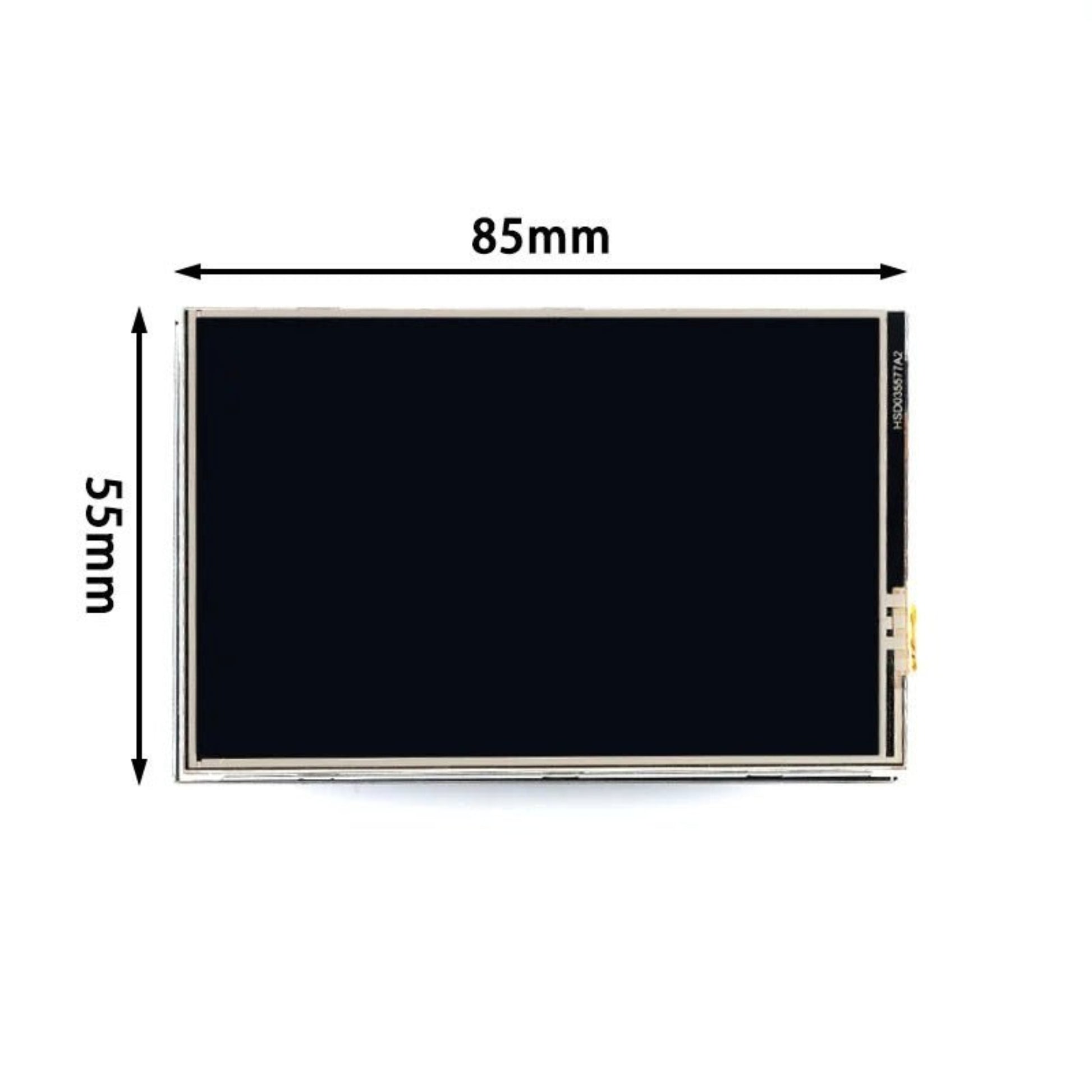 3.5 inch MHS Raspberry Pi LCD display dimensions 85mm x 55mm for touchscreen applications.