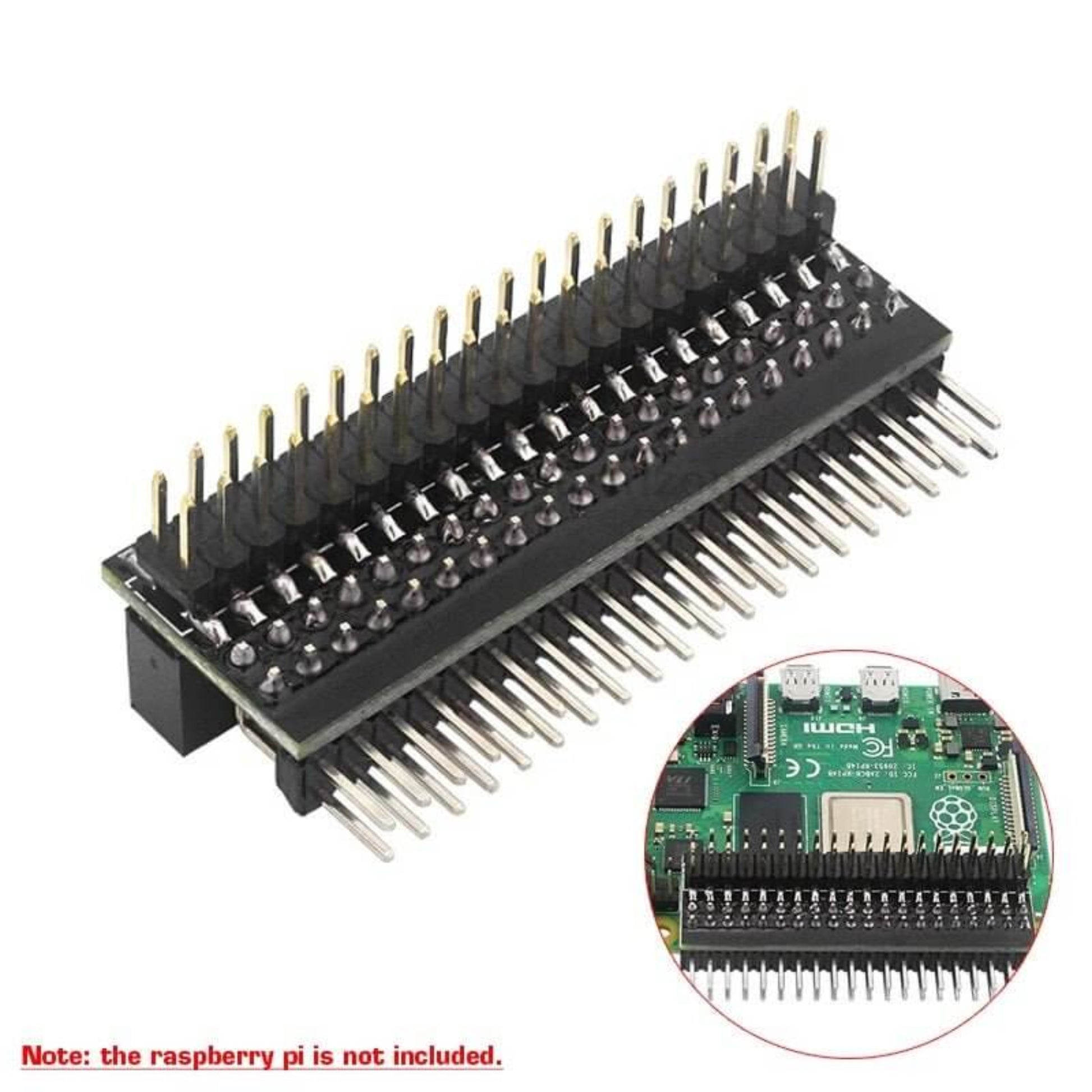 Raspberry Pi 4B GPIO double row straight pin header connector, 2x20 male pins for easy GPIO expansion.