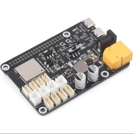 Raspberry Pi Direct Drive Servo Motor Driver Board with ESP32, 2.4G WiFi, for DDSM series hub motors.
