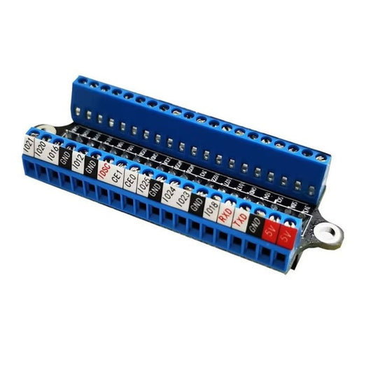 Raspberry Pi 40-pin screw terminal expansion board with labeled connections for easy GPIO access.
