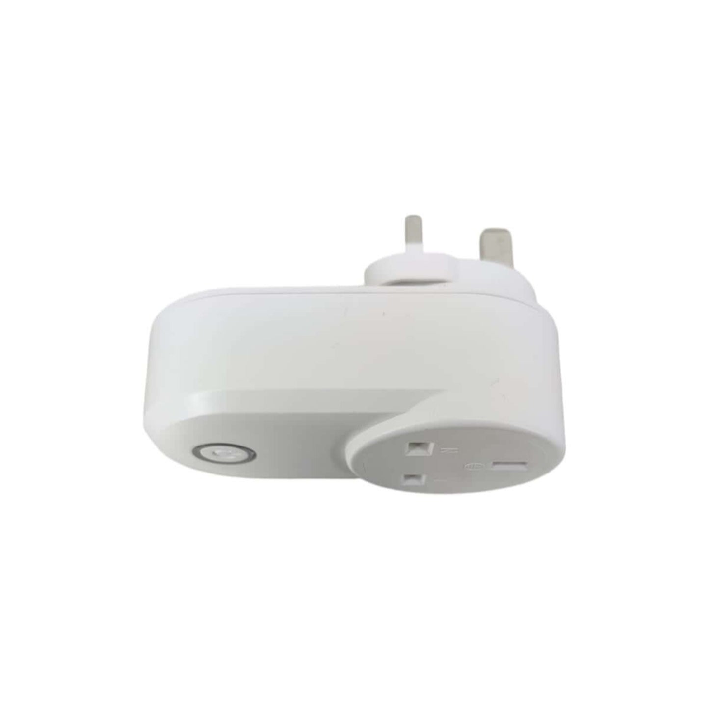 Side profile of the white remote control power outlet, showing the pass-through socket.